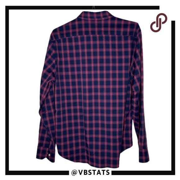 Bonobos Slim Fit Check Button-Up Performance Sport Shirt XL Slim Fit Red/Navy - Picture 8 of 12